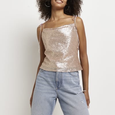Pink sequin 90s cami | River Island