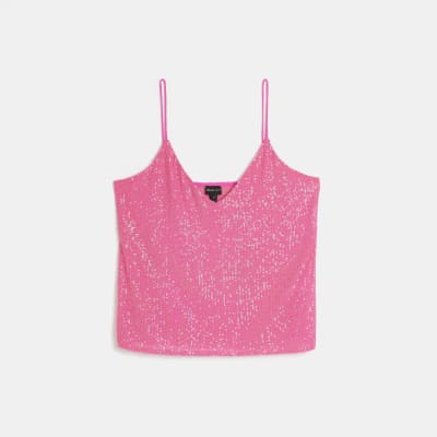 Pink sequin cami top | River Island