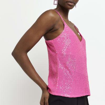 Pink sequin sales vest top