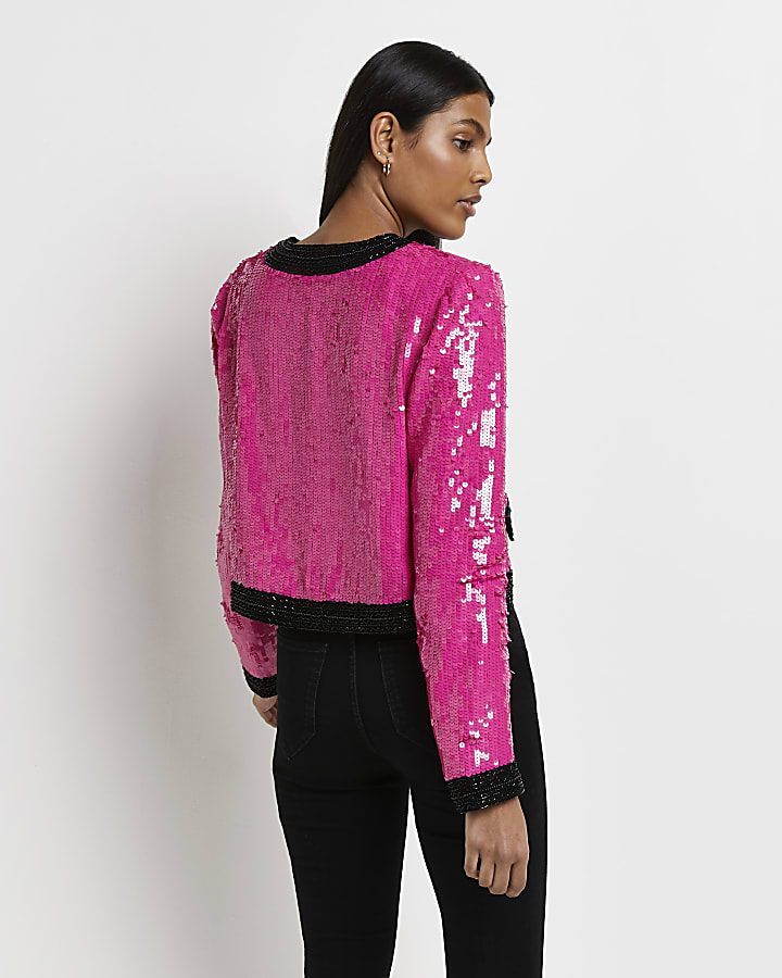 Pink sequin cropped jacket