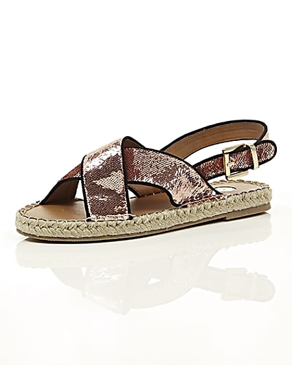 360 degree animation of product Pink sequin cross strap espadrille sandals frame-0
