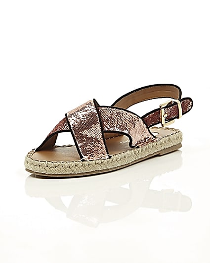 360 degree animation of product Pink sequin cross strap espadrille sandals frame-1