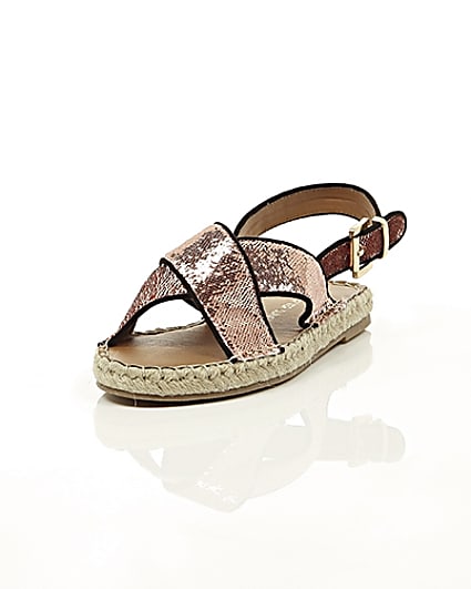 360 degree animation of product Pink sequin cross strap espadrille sandals frame-2