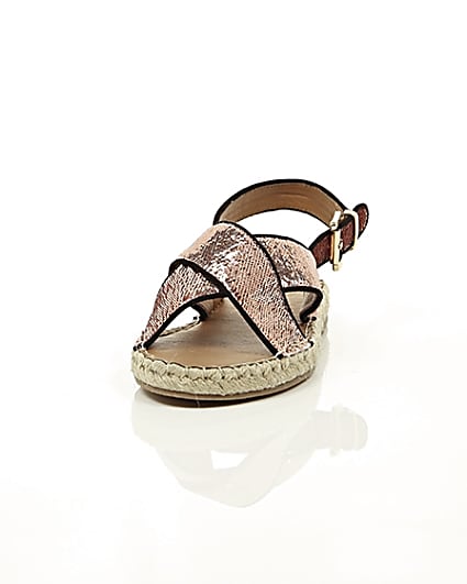 360 degree animation of product Pink sequin cross strap espadrille sandals frame-3