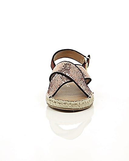 360 degree animation of product Pink sequin cross strap espadrille sandals frame-4