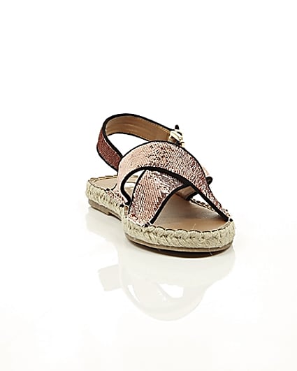 360 degree animation of product Pink sequin cross strap espadrille sandals frame-5