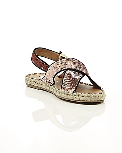 360 degree animation of product Pink sequin cross strap espadrille sandals frame-6