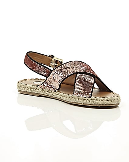 360 degree animation of product Pink sequin cross strap espadrille sandals frame-7
