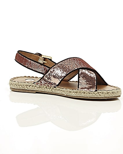 360 degree animation of product Pink sequin cross strap espadrille sandals frame-8