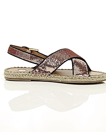 360 degree animation of product Pink sequin cross strap espadrille sandals frame-9