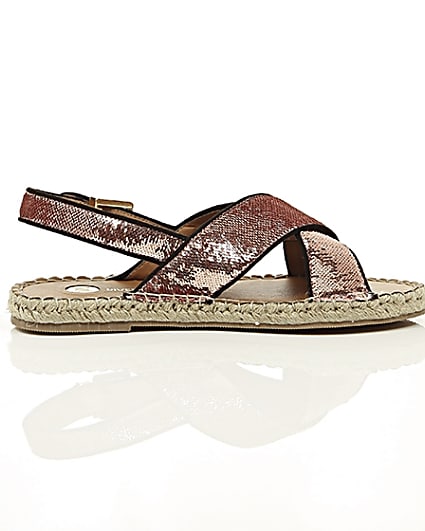 360 degree animation of product Pink sequin cross strap espadrille sandals frame-10