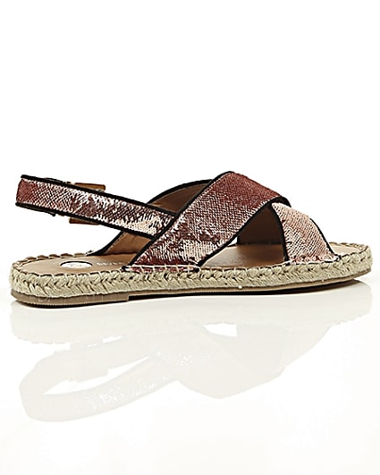 360 degree animation of product Pink sequin cross strap espadrille sandals frame-11