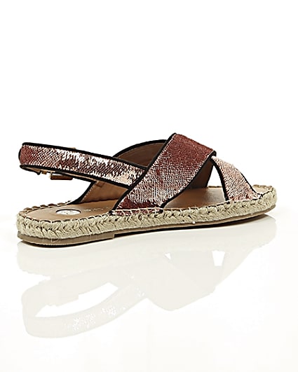 360 degree animation of product Pink sequin cross strap espadrille sandals frame-12