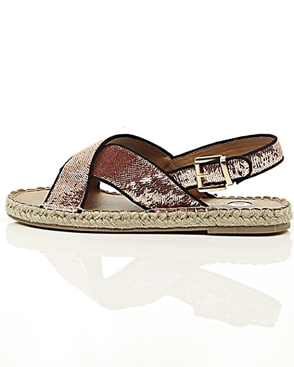 360 degree animation of product Pink sequin cross strap espadrille sandals frame-21