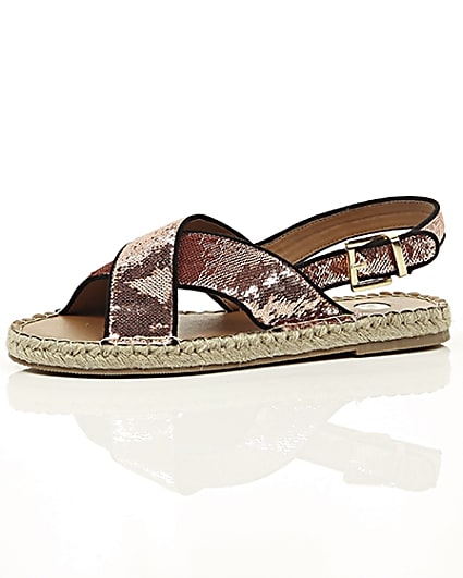 360 degree animation of product Pink sequin cross strap espadrille sandals frame-23