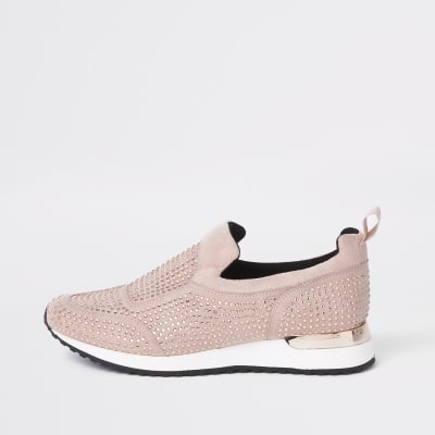 Pink sequin embellished trainers
