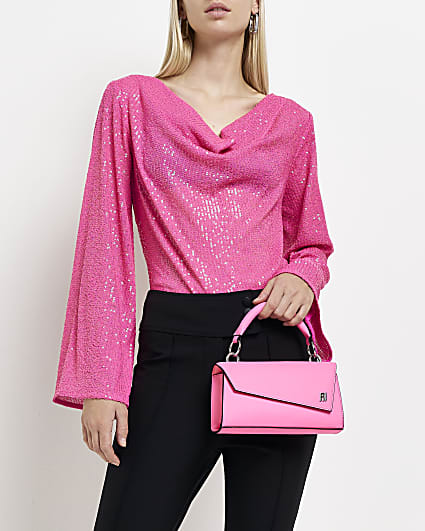 Pink sequin long sleeve top