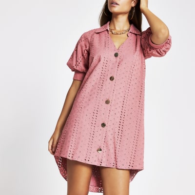 river island pink shirt dress