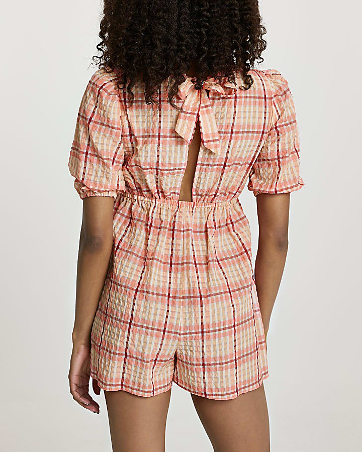 Pink short sleeve check playsuit