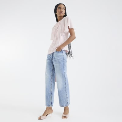 Pink Short Sleeve Pleated Hybrid T-shirt