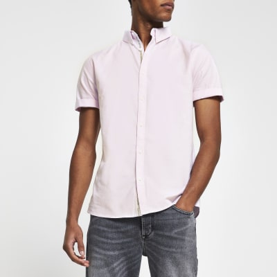 pink oxford short sleeve shirt