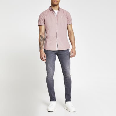 pink oxford short sleeve shirt