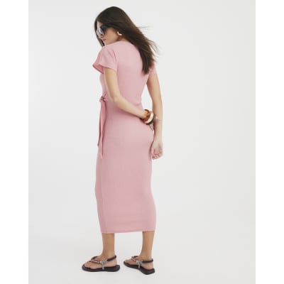 river island pink midi dress Pink Textured Midi Dress
