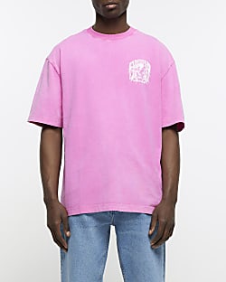 Pink short sleeve washed skull t-shirt