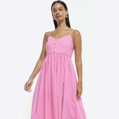 Pink skater midi dress River Island