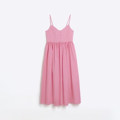 Pink skater midi dress River Island