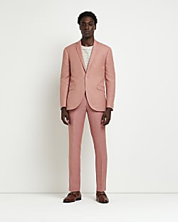 Pink skinny fit linen blend smart trousers