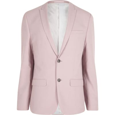 Pink skinny fit suit jacket