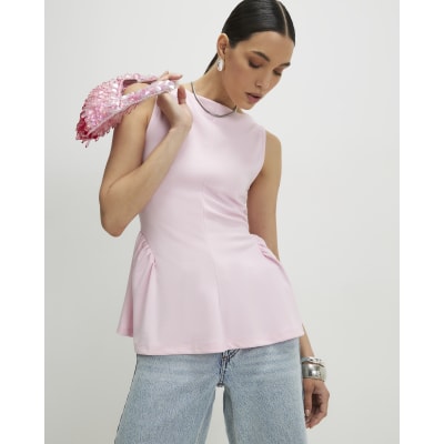 Pink Sleeveless Peplum Top