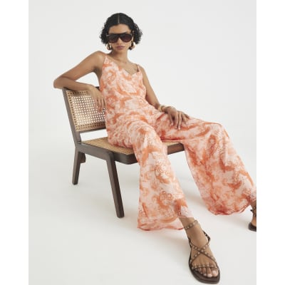 Pink Sleeveless Printed Jumpsuit