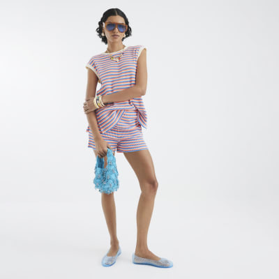 Pink Sleeveless Textured Stripe Tank Top