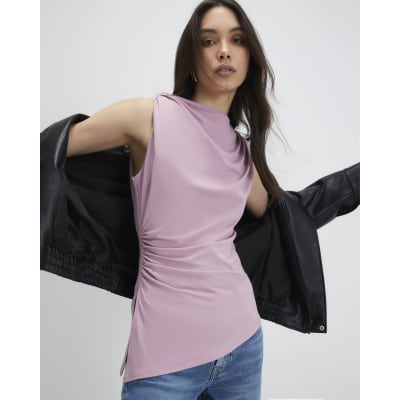 Pink Sleeveless Twist Drape Top