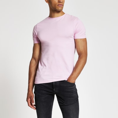 Pink Slim Fit Crew Neck T Shirt River Island