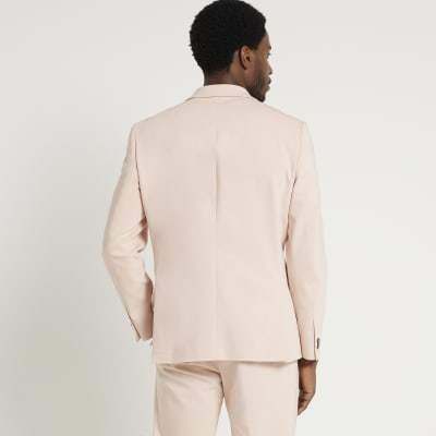 Pink slim fit double breasted suit jacket River Island