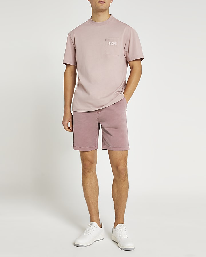 Pink slim fit elasticated waist chino shorts