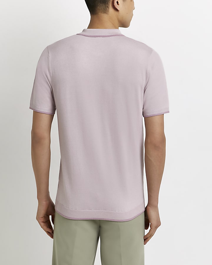 Pink Slim fit knitted Polo shirt