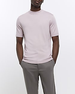 Pink slim fit knitted t-shirt