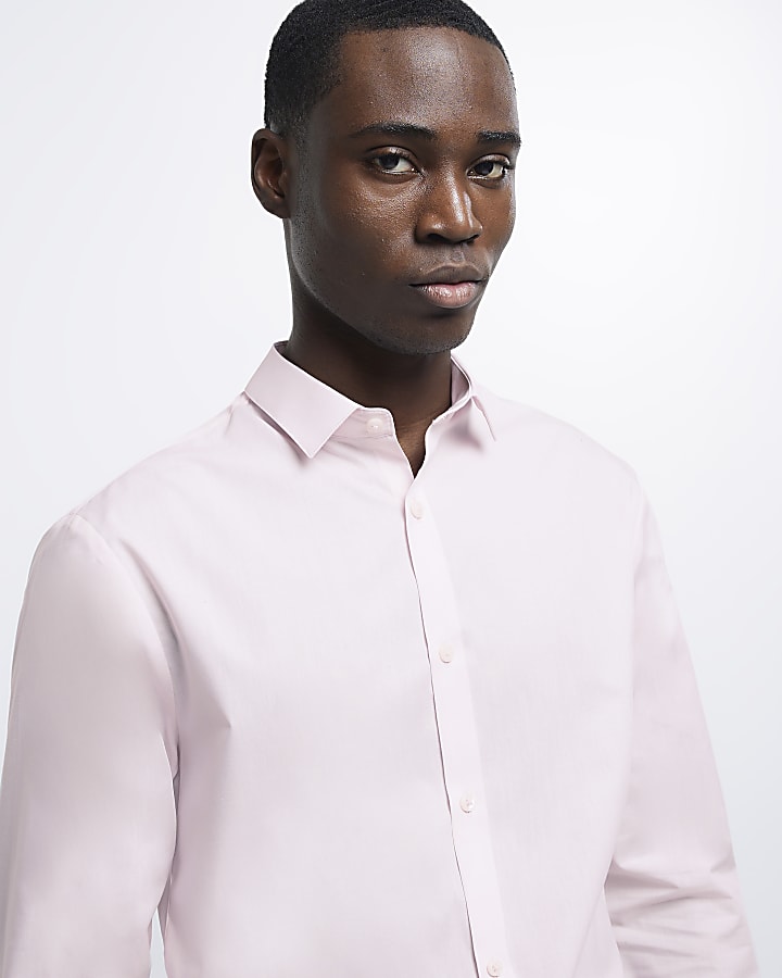 Pink slim fit long sleeve shirt