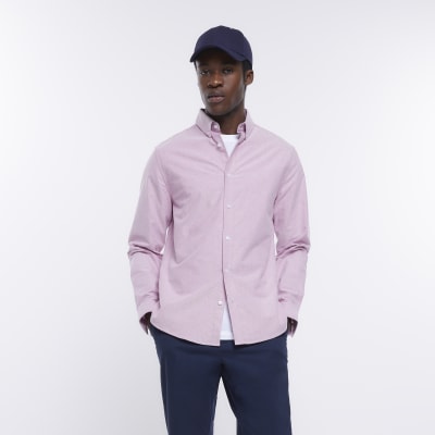 Pink slim fit oxford shirt | River Island