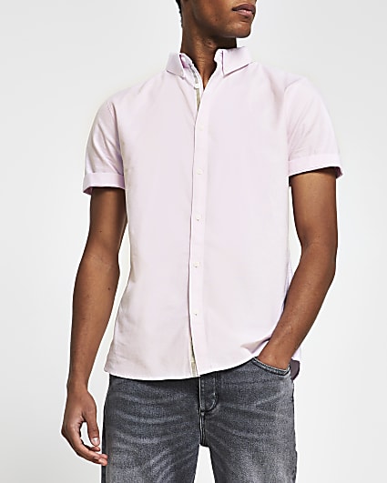 Pink slim fit short sleeve Oxford shirt