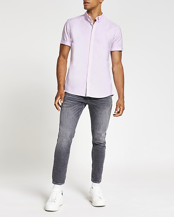 Pink slim fit short sleeve oxford shirt