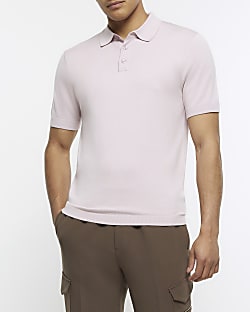 Pink slim fit short sleeve polo