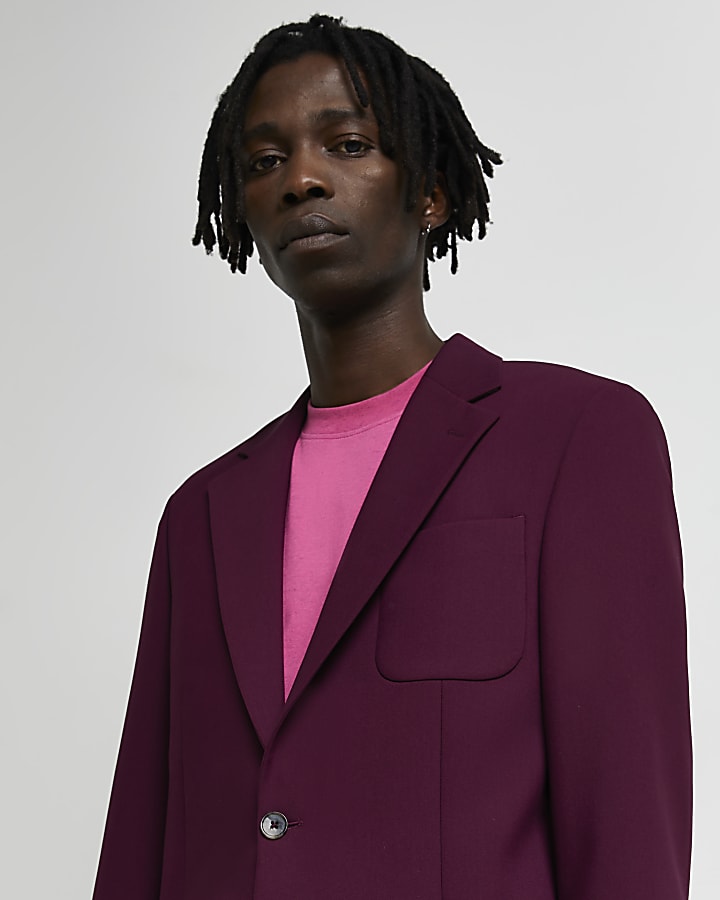Pink Slim fit single breasted suit jacket