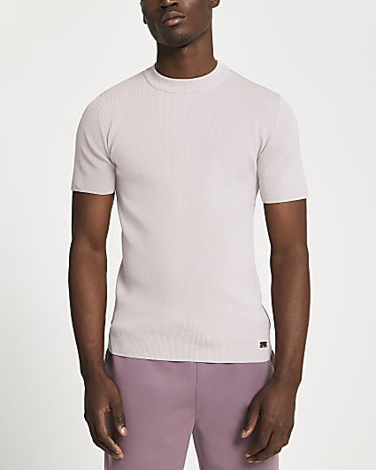 Pink slim fit smart knit t-shirt