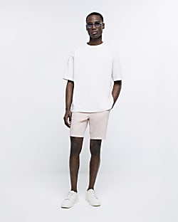 Pink slim fit textured smart shorts