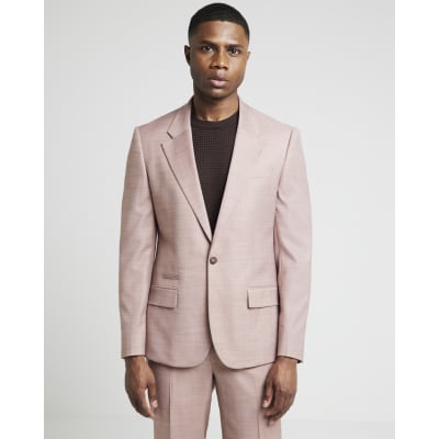 Pink slim fit textured suit jacket